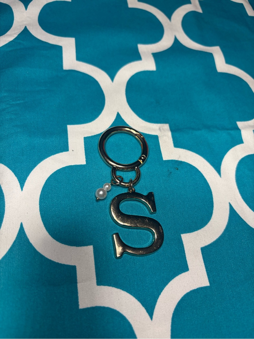 New Gold 'S' Initial Keychain with Pearl Accent Bag Charm Keychain